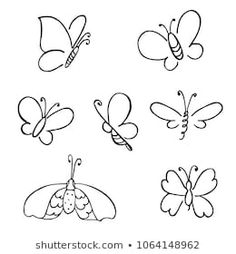 six different types of butterflies drawn in black and white with the words, i love you