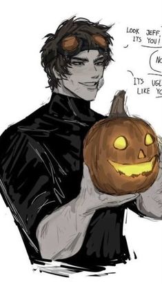 a drawing of a man holding a pumpkin