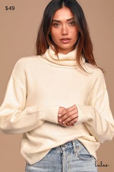 All the best memories are made cuddling up in the Lulus Amazing Memories Ivory Cowl Neck Sweater! Cozy lightweight knit is perfect for layering as it creates a cowl neck and fitted long sleeves with drop shoulders. Relaxed bodice. Contrasting ribbed knit decorates the neck, cuffs, and hem. Fit: This garment fits true to size. Length: Above mid-thigh. Size medium measures 22.5" from shoulder to hem. Bust: Great for any cup size. Waist: Not Fitted - comfortable room throughout midsection. Undergar Boston Outfits, Casual Formal Dresses, Buy Sweaters, Casual Wedding Dress, Knit Cowl, Cowl Neck Sweater, Airport Outfit, Lightweight Knit, Best Memories