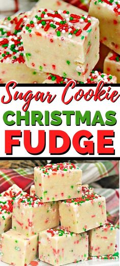 sugar cookie christmas fudge with sprinkles on top