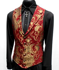 Shrine of Hollywood ARISTOCRAT VEST - RED/GOLD TAPESTRY Red And Gold Suit, Aristocrat Vest, Magician Outfit, Masquerade Outfit, Victorian Gentleman, Gold Suit, Character Clothes, Gold Tapestry, Corset Vest