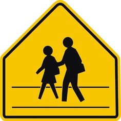 a yellow pedestrian crossing sign with the silhouette of two people walking across it and holding hands