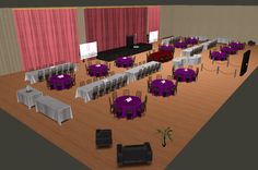 a large room with tables and chairs set up for an event