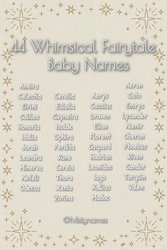 a baby name chart with stars and snowflakes on the bottom, in white