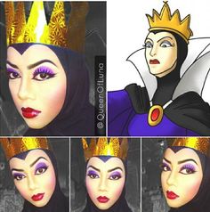 Evil Queen from Disney's Snow White, makeup artist uses hijab Malaysian Makeup, Disney Villain Party, Makeup Karakter, Disney Princess Makeup, Cosplay Disney, Halloween Decor Diy