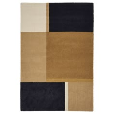 an area rug with different colors and shapes on the floor, including black, brown, beige