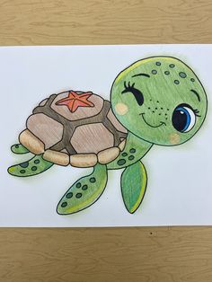 a drawing of a turtle with a starfish on its back