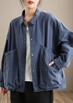 French Lapel Large Pockets Spring Clothes Wardrobes Blue Shirt - Omychic Collarless Jacket, Spring Clothes, Fashion 2020, Mode Inspiration, Blue Shirt, Personalized T Shirts, Jacket Outfits, Spring Outfits, Black Shirt