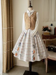 Dark Brown Blouse, Fairytale Prom, Gaun Abad Pertengahan, Outfit References, Clothing Reference, Strap Skirt, Op Dress, Overall Skirt, Beige Vest