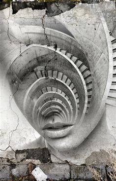 an image of a spiral staircase in black and white