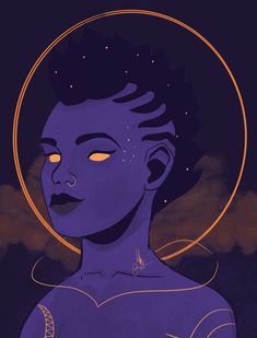 an illustration of a woman's face with the moon in her hair and eyes