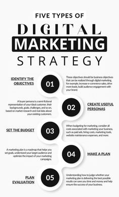 the five types of digital marketing strategy for businesses infographicly designed to help you plan your business