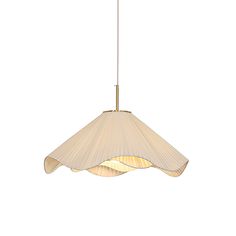 a light fixture with pleated fabric on the bottom and gold trim around the neck