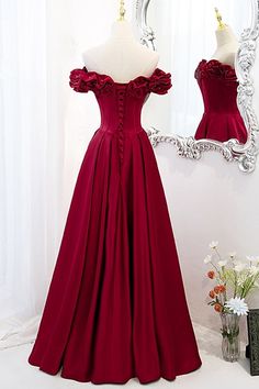 Wine red A-line long formal dress features with floral off the shoulder neck, fitted bodice with lace up back. SKU: 2416 Free Shipping Ship in 7-10 business days Material:Tulle. Built in bra US 2 - US 16. Refer to our size chart to choose correct size. We offer free returns in 7 days. Please refer to our return policy page for more details. If you have any questions, please feel free to contact us: service@dressesforparty.com. Burgundy Evening Dress, A Line Prom Dress, A Line Evening Dress, Long Formal Dress, Satin Evening Dresses, فستان سهرة, A Line Prom Dresses, Custom Size Dresses, Satin Prom Dress