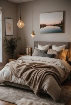 Neutral And Gray Bedroom, Grey Headboard Bedroom Boho, Brown Grey Bedroom, Grey And Brown Bedroom, Warm Grey Bedroom, Home Bedroom Refresh, Cosy Bedrooms, Ideas For Small Rooms Bedroom, Minimalist Bedroom Decor