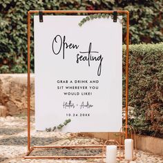 Open Seating Wedding Seating Sign Editable Template Non Traditional Wedding Ceremony Seating, Open Seating Wedding, Wedding Seating Sign, Seating Wedding, Wedding Seating Signs, Wedding Ceremony Seating, Wedding Reception Seating, Seating Sign, Green Themed Wedding