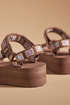 Recycled upper Recycled EVA, recycled rubber insole, sole Clasp styling Imported | Flatform Universal Crochet Sandals by Teva in Brown, Women's, Size: 10, Rubber/EVA at Anthropologie Teva Sandals Outfit Fall, Granola Girl Sandals, How To Style Teva Sandals, Summer Sandals 2024, Teva Sandals Outfit, 90s Sandals, Womens Summer Shoes Sandals, Teva Flatform, Ugg Tasman Slippers