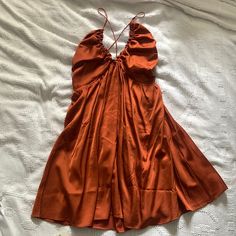 Nwt Burnt Orange Abercrombie Dress Satin A-line Dress For Brunch, Fall Sleeveless Silk Dress, Sleeveless Silk Dress For Fall, Silk Sleeveless Dress For Fall, Silk Mini Dress For Date Night In Fall, Abercrombie Dress, Burnt Orange Dress, Orange Dress, Burnt Orange