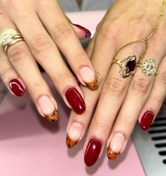 Maroon Almond nails with french tortoise shell accents Maroon Almond Nails, Tortoise Shell Nails, Shell Nails, Almond Nails, Tortoise Shell, Tortoise, Almond, Shells