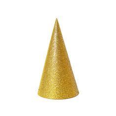 a gold glitter party hat on a white background