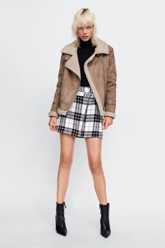 Image 1 of CONTRASTING FAUX SUEDE JACKET from Zara Moto Biker Jacket, Zara Coat, Winter Outwear, Outwear Coat, Faux Suede Jacket, Suede Jacket, Sherpa Fleece, Biker Jacket