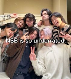 a group of young men standing next to each other with the words nsb is so underrated