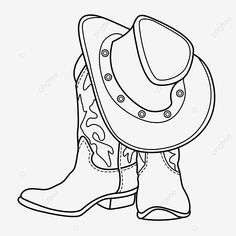 a cowboy hat and boots coloring page for kids, with the outlines on it