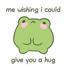 a green frog with the words me wishing i could give you a hug