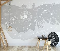 Elevate your child's room with our captivating Space Wallpaper Peel and Stick Wall Mural. Featuring an enchanting grey space-themed design, this wallpaper is perfect for inspiring young minds and creating a dreamy atmosphere. Ideal for nurseries, playrooms, or any kid's space, it offers a fun and educational touch to your decor. #### CUSTOM ORDERS #### We gladly prepare personalized orders. If you need some other size than in the listing,  do not hesitate contacting us. #### MATERIAL #### Peel & Space Nursery Wallpaper, Gray Patterned Wallpaper Kids Room, Star Wars Baby Mural, Space Theme Wallpaper For Kids, Space Mural Kids Room Bed Bath & Beyond, Nursery Wall Murals, Textured Wall, Kids Wallpaper, Kids Room Design