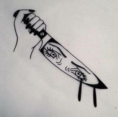 a drawing of a knife with eyes drawn on it