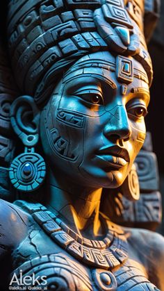 the statue is made to look like an egyptian woman with headdress and jewelry