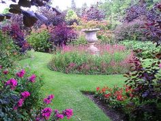 the garden is full of colorful flowers and plants