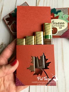 Thanksgiving Treat Holders Diy, Merci Candy Treat Holders, Stampin Up Merci Chocolate Holder, Thanksgiving Treat Boxes Diy, Stampin Up Thanksgiving Treat Holders, Fall Treat Boxes, Candy Holders Diy Ideas, Stampin Up Treat Holders, Thanksgiving Treat Boxes