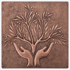 two hands holding an olive tree on a brown leather textured background with the words, love is in the air above it