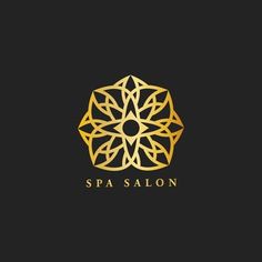 the spa salon logo is shown in gold and black colors, on a dark background