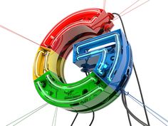 an abstract image of the letter e in different colors with wires coming out of it