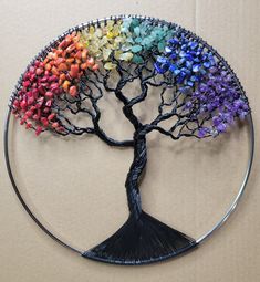 This is a 6", 8""  10", or 12" wire Tree Of Life made with 20 gauge colored aluminum wire. There is a minimum of 100 feet of wire and over 200 beads. The tree has beautiful natural chip stone beads (3-8mm) twisted individually into the branches. The hoop is steel. Every single tree I make is different. No two will ever be the same. You are definitely getting one of a kind. Wire Tree Of Life, Gratitude Journal Printable, Wire Tree Sculpture, Mosaic Tile Art, Rainbow Tree, Single Tree, Wire Tree, Tree Sculpture, Chip Beads