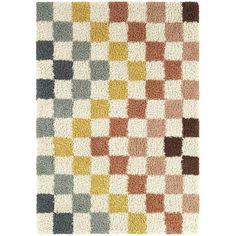 a multicolored rug with squares on it