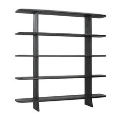 a black book shelf with three shelves on each side