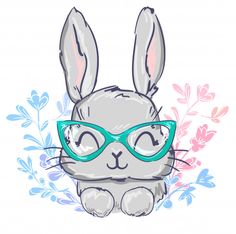 a drawing of a bunny wearing glasses