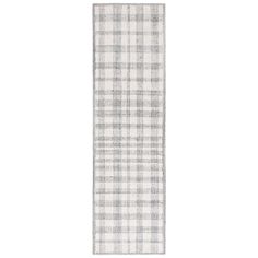 a white and grey plaid rug on a white background