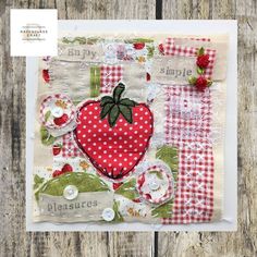 Strawberry slow stitch kit - my July Kit of the Month! This delightful summertime strawberry kit is the perfect combination of creativity and relaxation - ideal as a project for beginners to slow stitching. The charming elements are designed to ignite your creativity - producing a one-of-a-kind piece -  without the need for complex patterns. A relaxing project to work on, as you carefully embellish the fabric with each thoughtful stitch, creating a unique strawberry themed piece of textile art a Slow Stitching Projects, Homemade Sewing Kit, Strawberry Crafts, Keepsake Books, Stitch Kit, Stitch Book, Fabric Journals, Hanging Hearts, Embroidery Needles