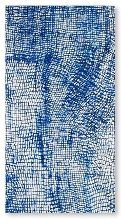 an abstract painting in blue and white with lines drawn on it, including the bottom half of