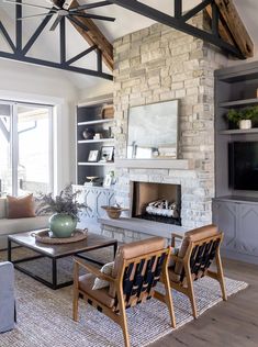 a living room filled with furniture and a fire place