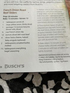 the instructions for french onion roast beef sliders