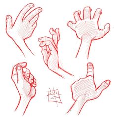 hand gestures drawn in red pencil on white paper