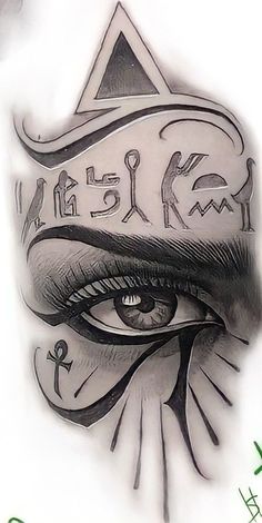 a drawing of an eye with egyptian writing on it's forehead and the words,