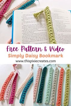 crochet bookmarks with the title free pattern and video simply daisy bookmark