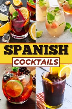 different types of spanish cocktails are shown in this collage