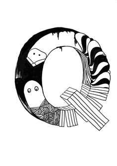 a black and white drawing of a circular object